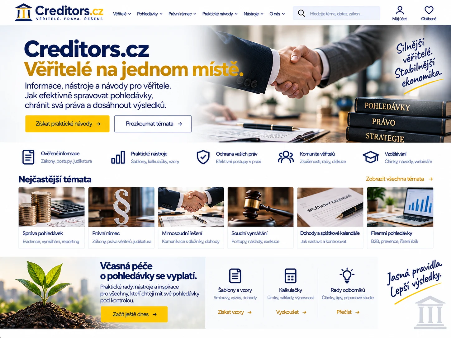Ilustrační návrh odborného webu Creditors.cz pro věřitele a správu pohledávek